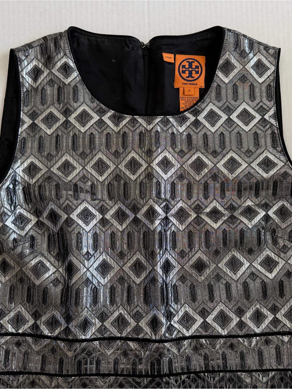 Tory Burch Silver Graphic Print Knee-Length Sleeveless Dress size 12 - Picture 6 of 10